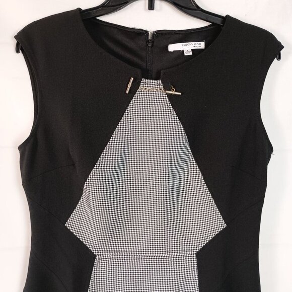 Studio One NY Slimming Colorblock Sheath Dress Black Stretch Size 8 - Picture 3 of 7